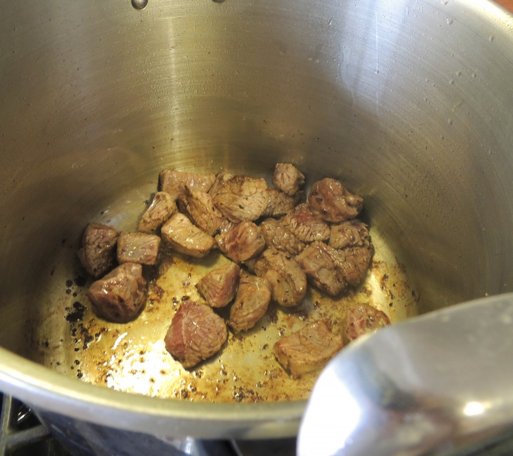 Boeuf Bourguignon, browning the beef - The Petit Gourmet©