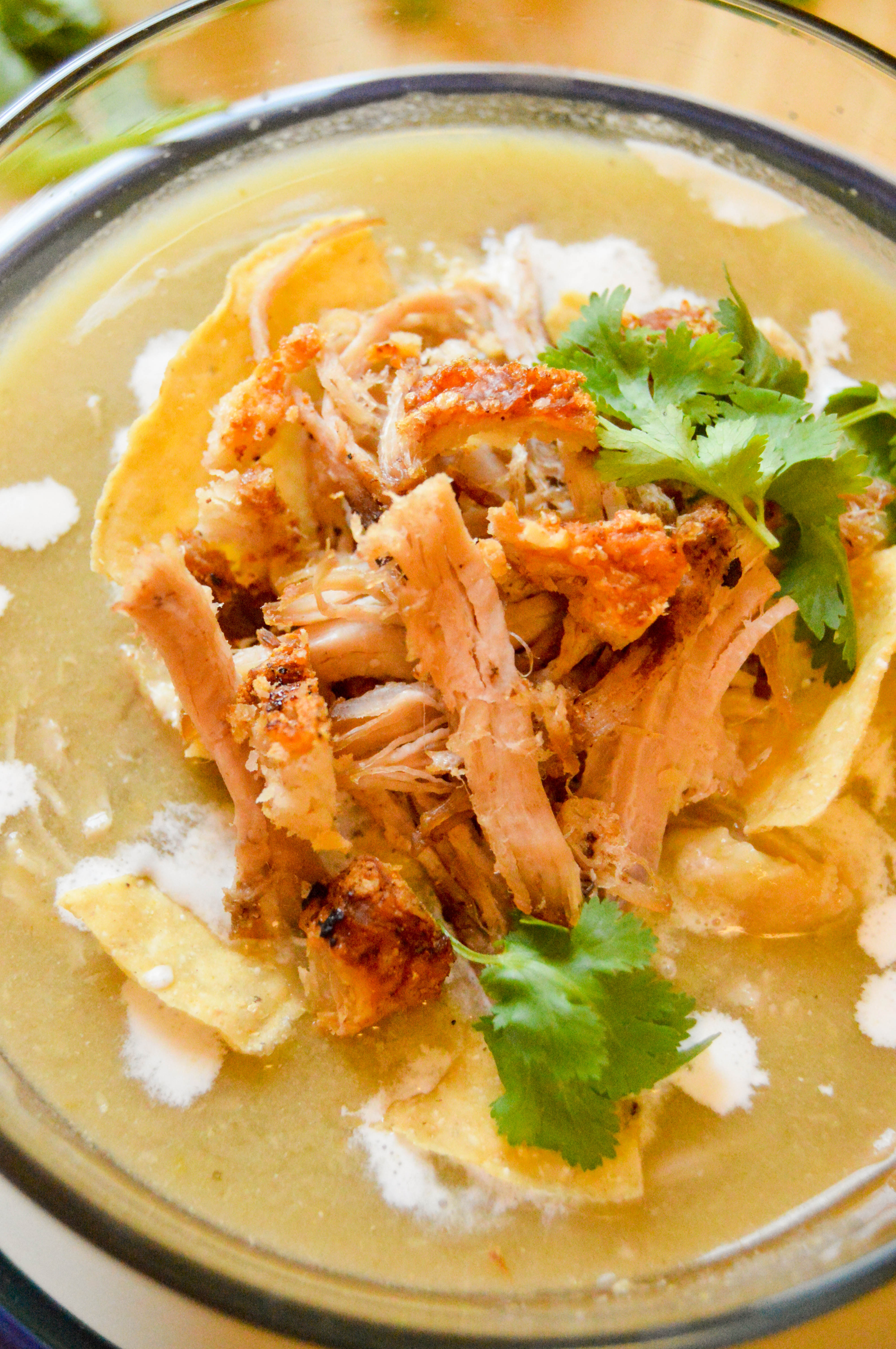 Pulled pork and fresh tomatillos soup