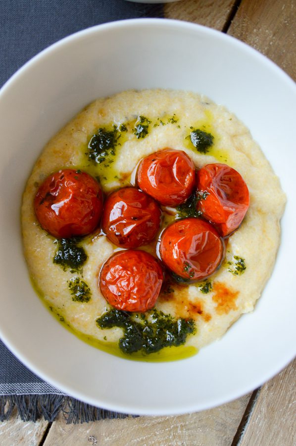 Creamy polenta with roasted tomatoes